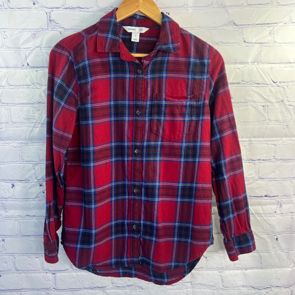 Women's Old Navy Flannel Plaid Shirt Small Red & Blue